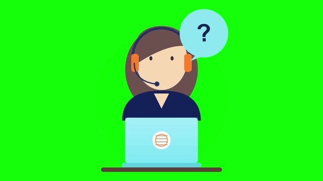 Customer Service Representative Animation with Speech Bubble and Question Mark
