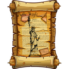 US Constitution preamble background with Statue of Liberty line art illustration and We The People text © MD