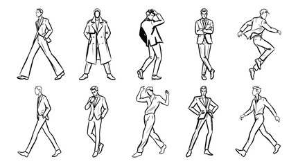 Obraz premium Stylish Male Fashion Model Pose Line Art Collection
