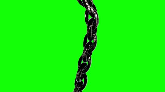 Rusty 3d chain spinning on green screen video. horror. spooky.