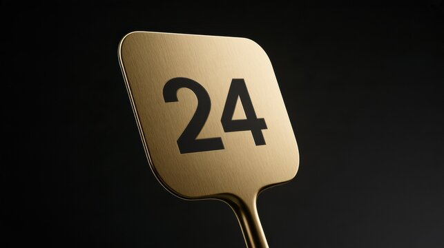 A golden auction paddle with the number 24 is shown against a dark background for a premium auction house event.