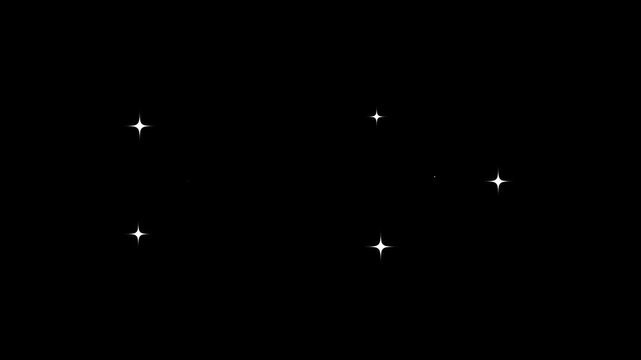 Sparkling stars shine animation on black background. fast glitter star motion, white cartoon, flat, vector, doodles style stars blinking. Star light effect, glowing twinkling glitter star. 4K video