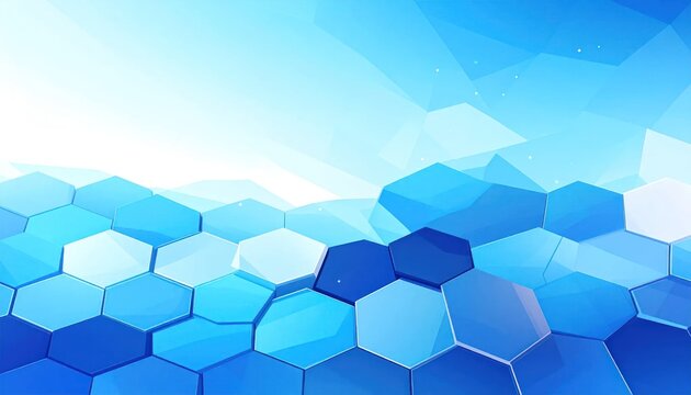 Blue 3D hexagonal tiles in an abstract geometric landscape