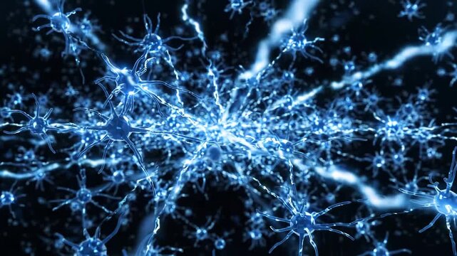 Futuristic abstract background representing a network of neurons with electric impulses. Concept of artificial intelligence and deep learning
