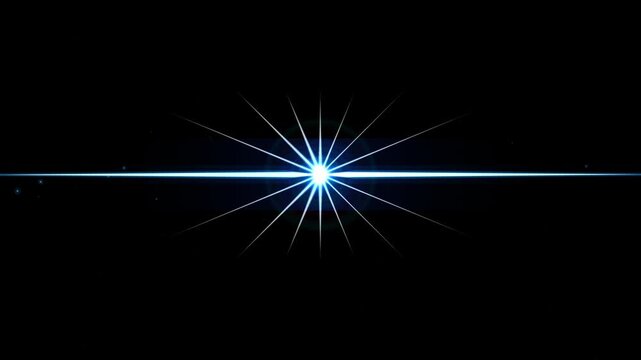 Bright blue lens flare glowing starburst light effect animation loop on black background