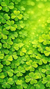 Close-up of Green Shamrocks with Dew Drops in a Lush Field