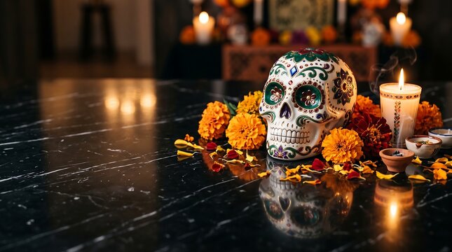 A vibrant day of the dead altar honoring loved ones with colorful traditions and remembrance