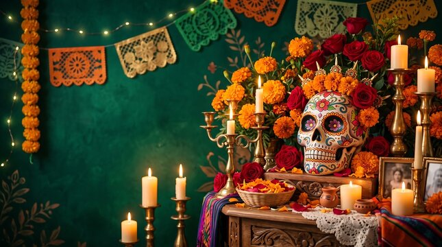 A vibrant d a de los muertos ofrenda a beautiful and respectful tribute to departed loved ones filled with color and light
