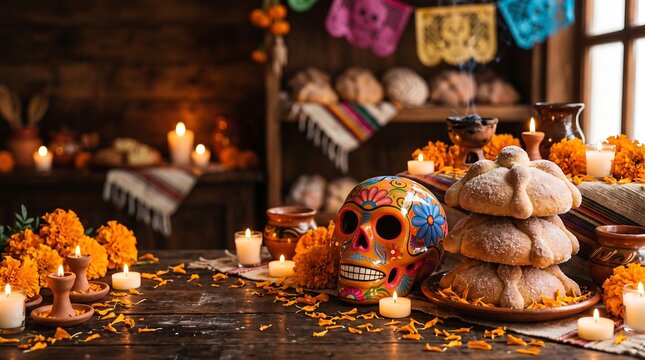 A vibrant d a de los muertos ofrenda a colorful altar honoring departed loved ones with tradition and remembrance
