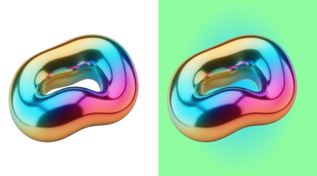 Abstract iridescent metallic donut shape 3D render