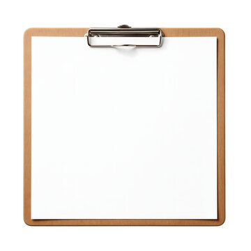 Blank Clipboard with Brown Frame and Metal Clip, Minimalist Office Supply Design, Isolated on Transparent Background
