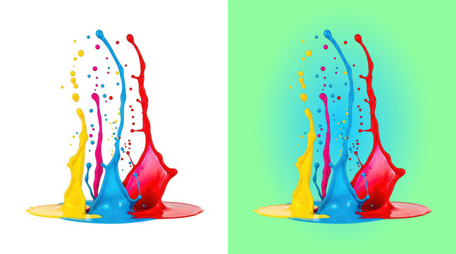 Abstract multi color paint splash 3D render