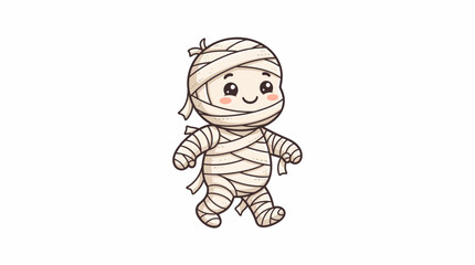 Fototapeta premium Cute Cartoon Mummy Character with Bandages and Friendly Expression.