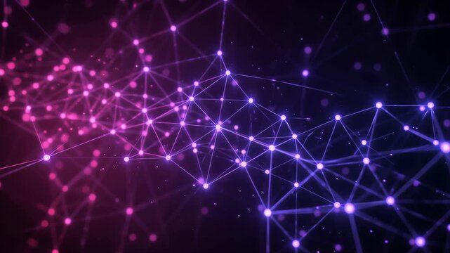 Glowing purple and pink neural network connections forming a dynamic motion graphic background video animation element