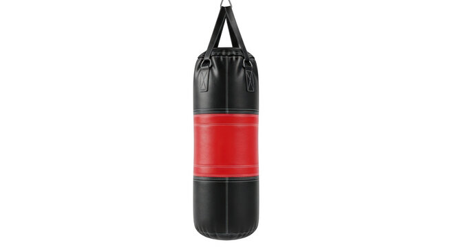 Black and red heavy punching bag isolated on transparent background