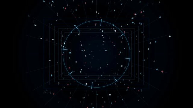 Abstract background featuring binary code and glowing circular data lines Motion Graphic