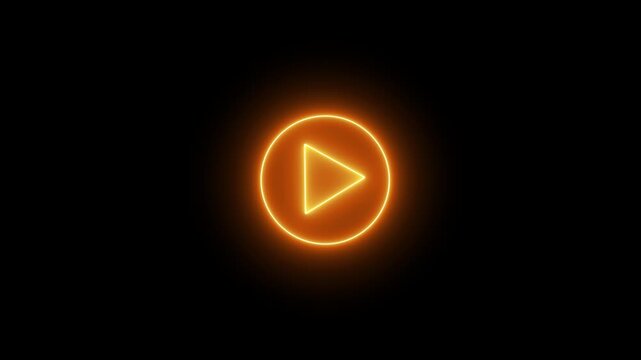 Neon play button icon in circle for media player controls, video stream, audio playback, and multimedia