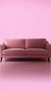 Modern Pink Velvet Sofa in a Minimalist Monochromatic Room
