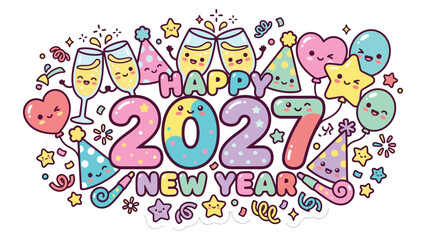 Obraz premium Happy colorful new year 2027 celebration illustration with champagne glasses