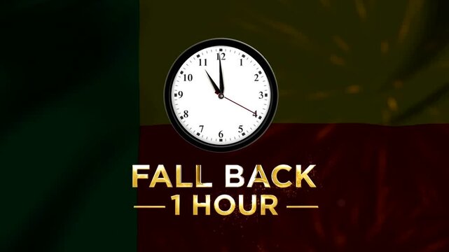 A clock showing the end of daylight savings time with the text fall back one hour