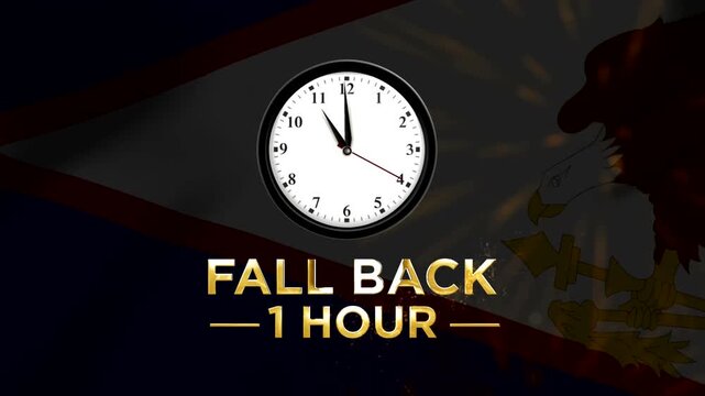 American Samoa daylight saving time concept with an analog wall clock and golden text