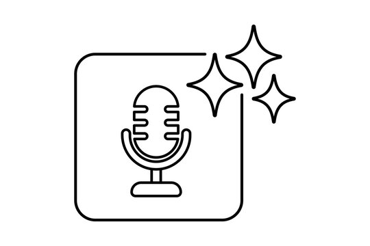 Artificial Intelligence AI Outline Microphone Voice Icon in Dark Grey Frame with Sparkles isolated on transparent background speech recognition