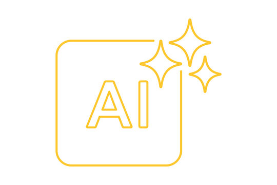 Artificial Intelligence AI Outline Lettering Logo in Gold Square Frame with Sparkles isolated on transparent background smart algorithm tech