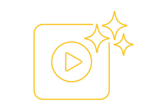 Artificial Intelligence AI Outline Video Play Button in Gold Frame with Sparkles isolated on transparent background smart media player