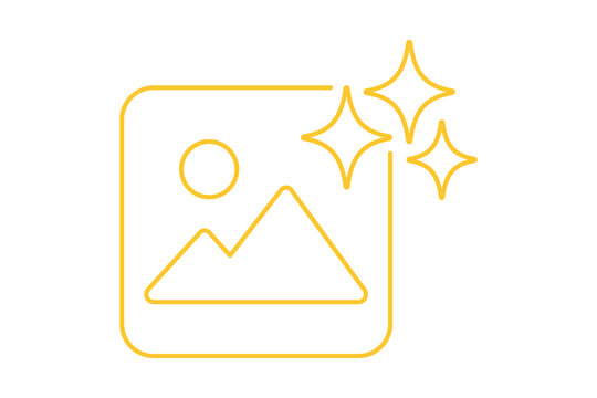 Artificial Intelligence AI Outline Photo Image Icon in Gold Frame with Sparkles isolated on transparent background smart picture artwork