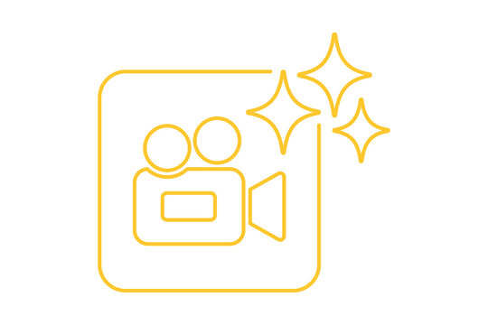 Artificial Intelligence AI Outline Video Camera Icon in Gold Frame with Sparkles isolated on transparent background smart video recording