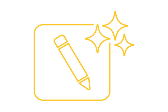 Artificial Intelligence AI Outline Pencil Drawing Tool in Gold Line Art with Sparkles isolated on transparent background creative artwork