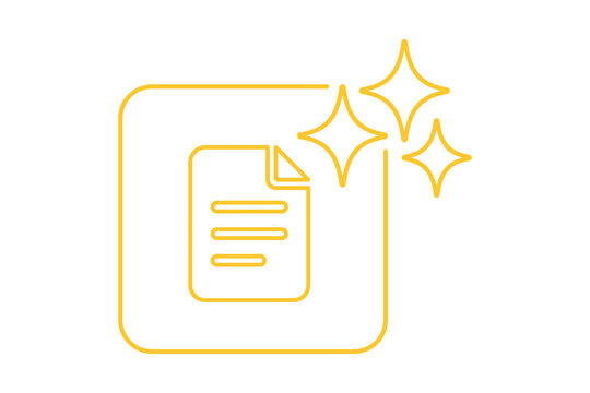 Artificial Intelligence AI Outline File Document Icon in Gold Frame with Sparkles isolated on transparent background smart article text