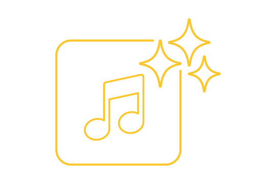 Artificial Intelligence AI Outline Music Notes Symbol in Gold Line Frame with Sparkles isolated on transparent background audio sound