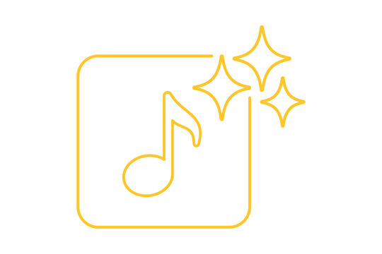 Artificial Intelligence AI Outline Music Note Icon in Gold Line Art with Sparkles isolated on transparent background audio melody track