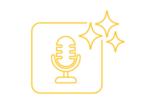 Artificial Intelligence AI Outline Microphone Voice Icon in Gold Frame with Sparkles isolated on transparent background speech recognition
