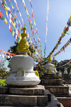 Votive Chaitya with Radiating Prayer Flags at Swayambhunath