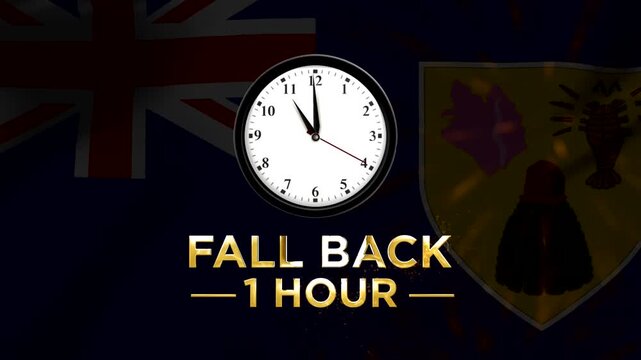 Daylight saving time concept featuring a clock over the Turks and Caicos Islands national flag