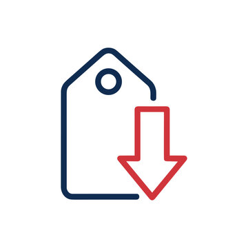 Price Tag with Downward Arrow for Discount and Price Reduction Icon