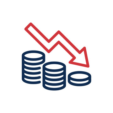 Falling Coin Value and Financial Loss with Downward Arrow Icon