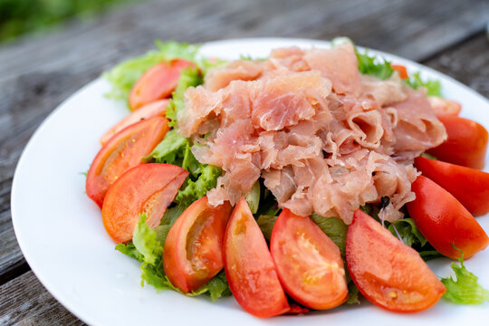 Salad Plate with Shaved Meat Lettuce and Fresh Tomato Wedges