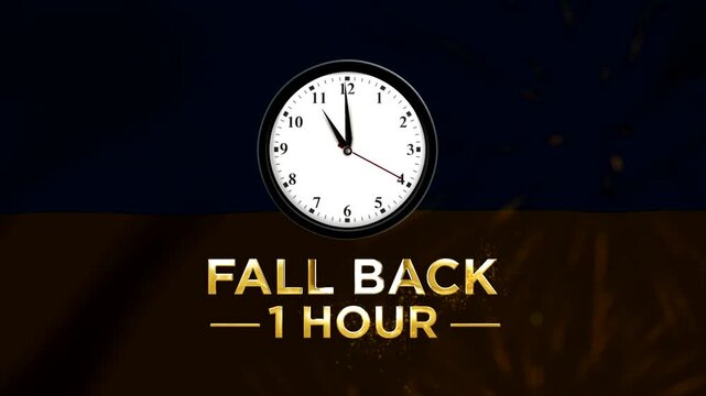 Daylight saving time concept showing a wall clock with text fall back one hour