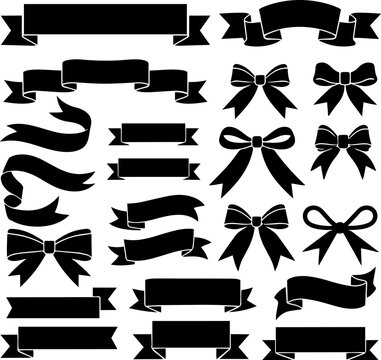 Collection of decorative black ribbon banners and elegant gift bows