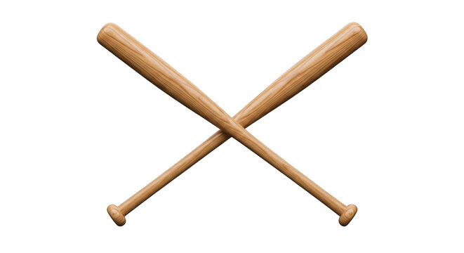 Two wooden baseball bats crossed isolated on transparent background