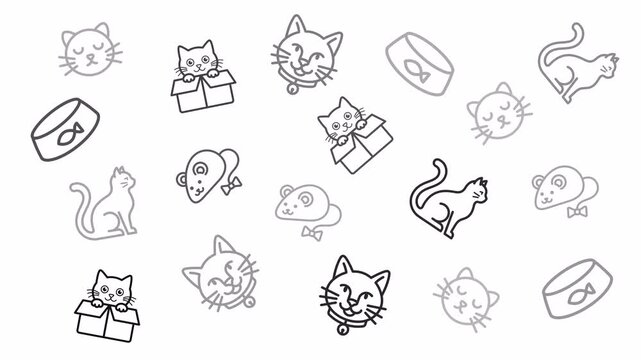 Cute Cat Icons Animation Seamless Loop Motion Graphics