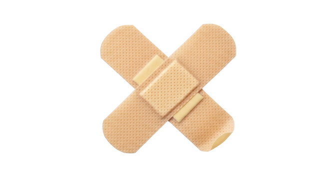 Two adhesive bandages in a cross isolated on transparent background