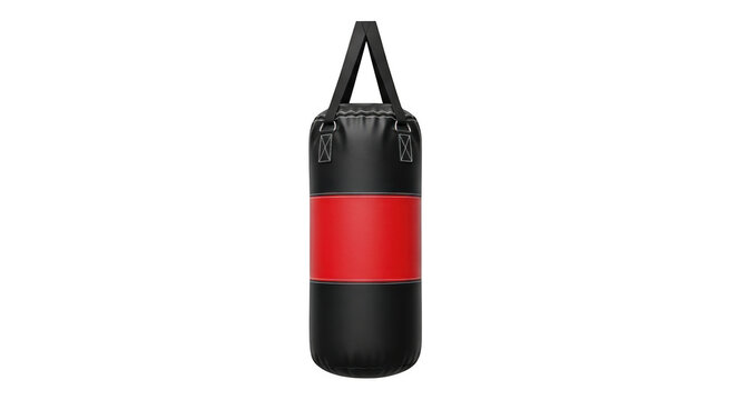 Black and red boxing punch bag isolated on transparent background