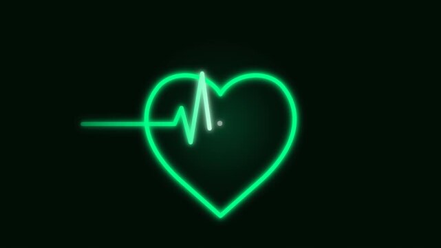 Heartbeat ECG Line Animation Emerald Neon Vital Sign Hospital Cardiology Display 4K