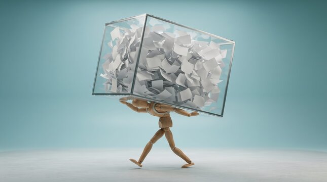 Person carrying large heavy box with crumpled paper inside