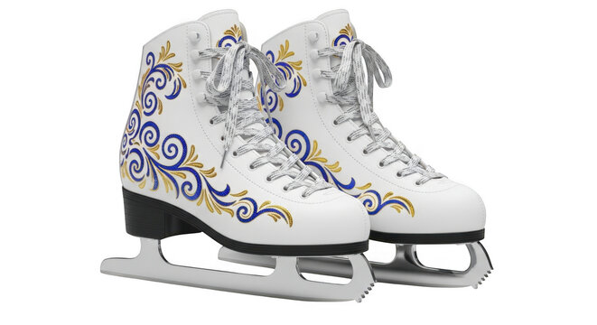 Pair of white ice skates for sport isolated on transparent background