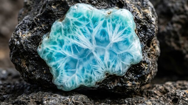 Raw Uncut Dominican Larimar Pectolite Mineral Embedded in Basalt Rock